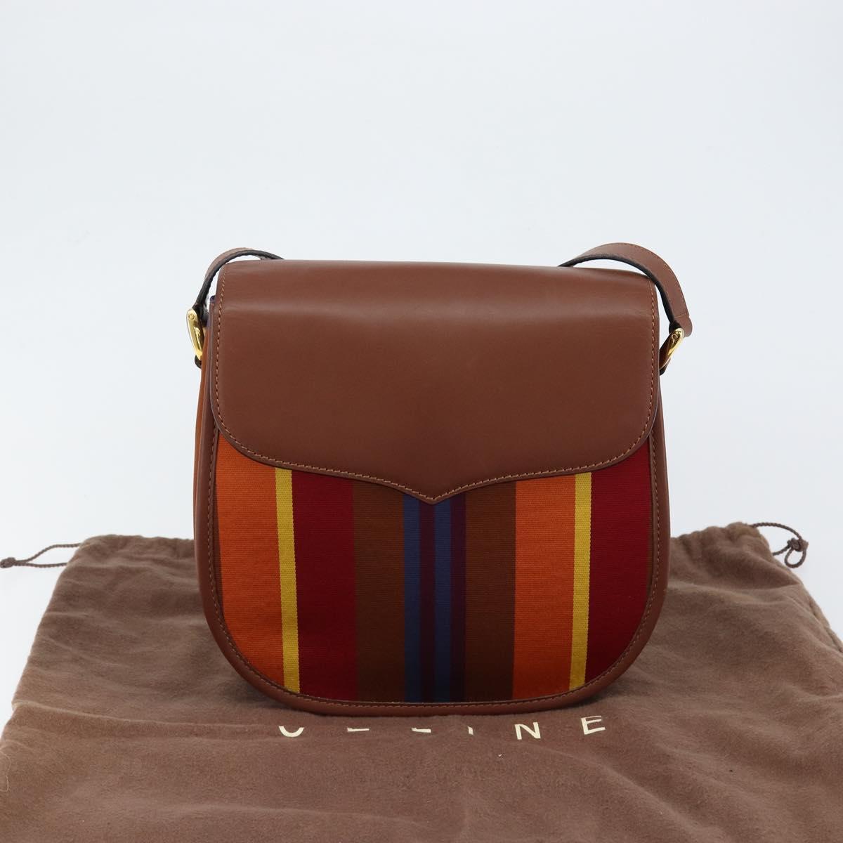 CELINE Shoulder Bag Canvas Multicolor Gold Auth 130839V