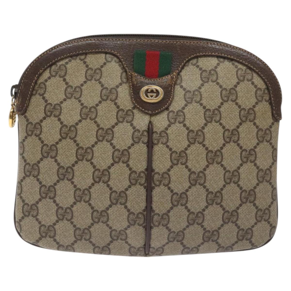 GUCCI GG Supreme Web Sherry Line Shoulder Bag PVC Beige 904 02 047 Auth 130857