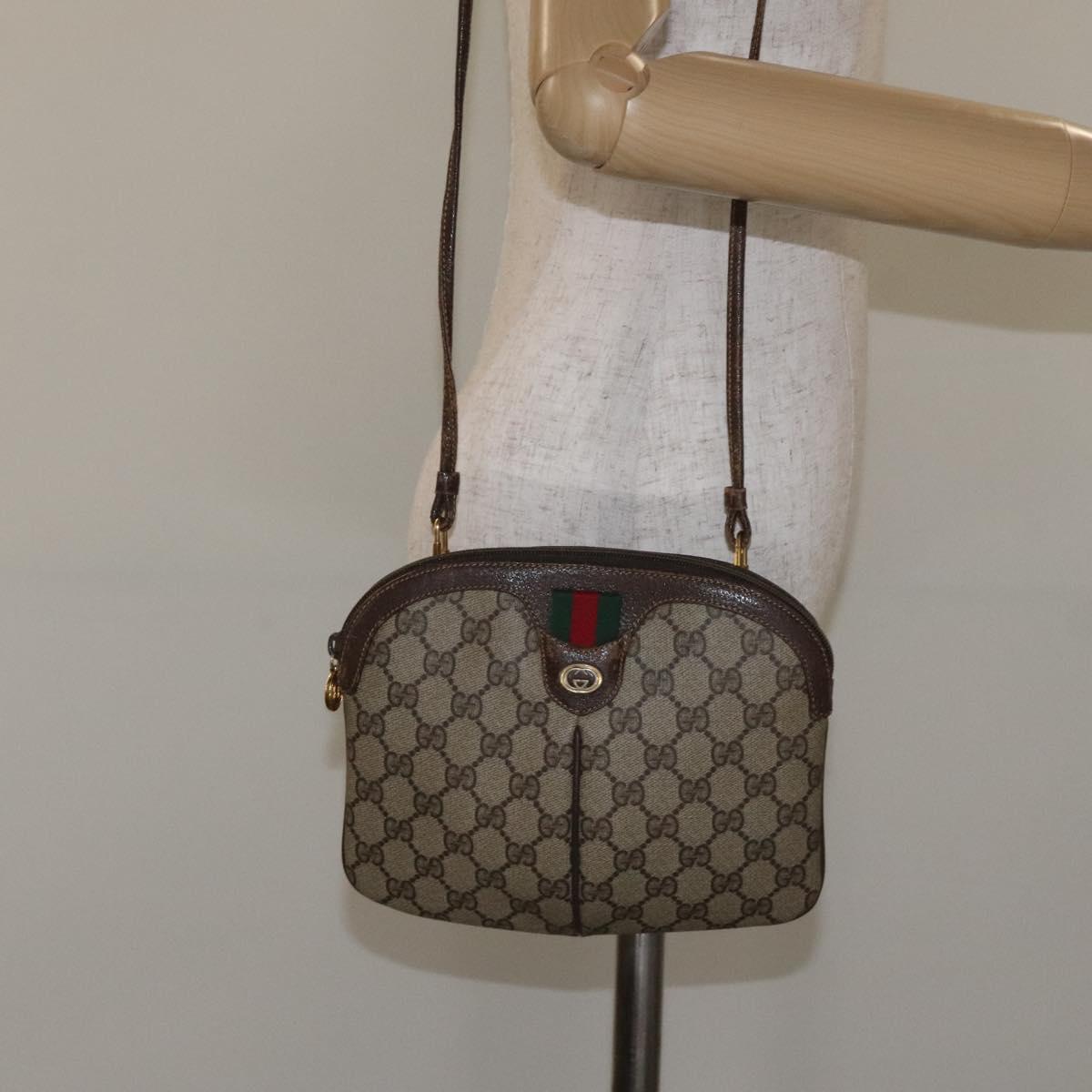 GUCCI GG Supreme Web Sherry Line Shoulder Bag PVC Beige 904 02 047 Auth 130857