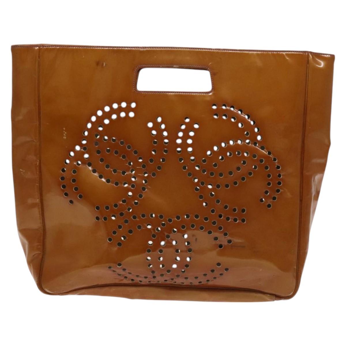 CHANEL Hand Bag Enamel Beige Silver CC Auth 130879