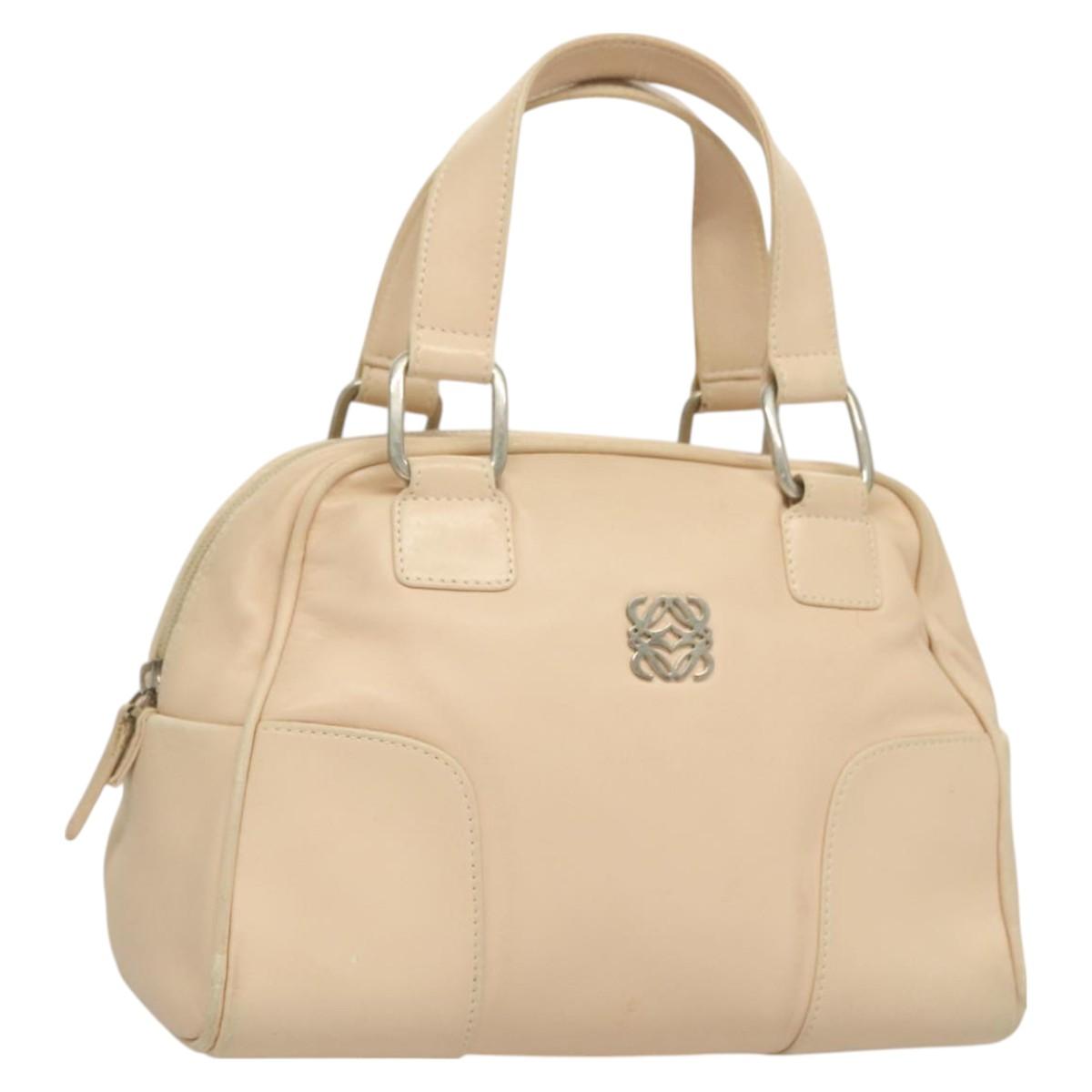 LOEWE Anagram Hand Bag Leather Beige Silver Auth 130882