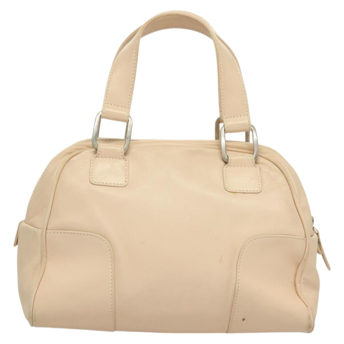 LOEWE Anagram Hand Bag Leather Beige Silver Auth 130882