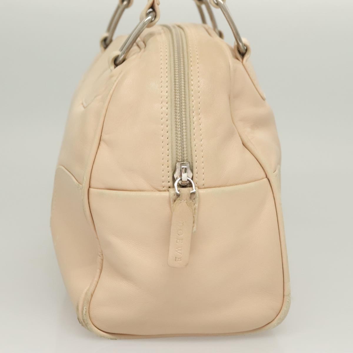 LOEWE Anagram Hand Bag Leather Beige Silver Auth 130882