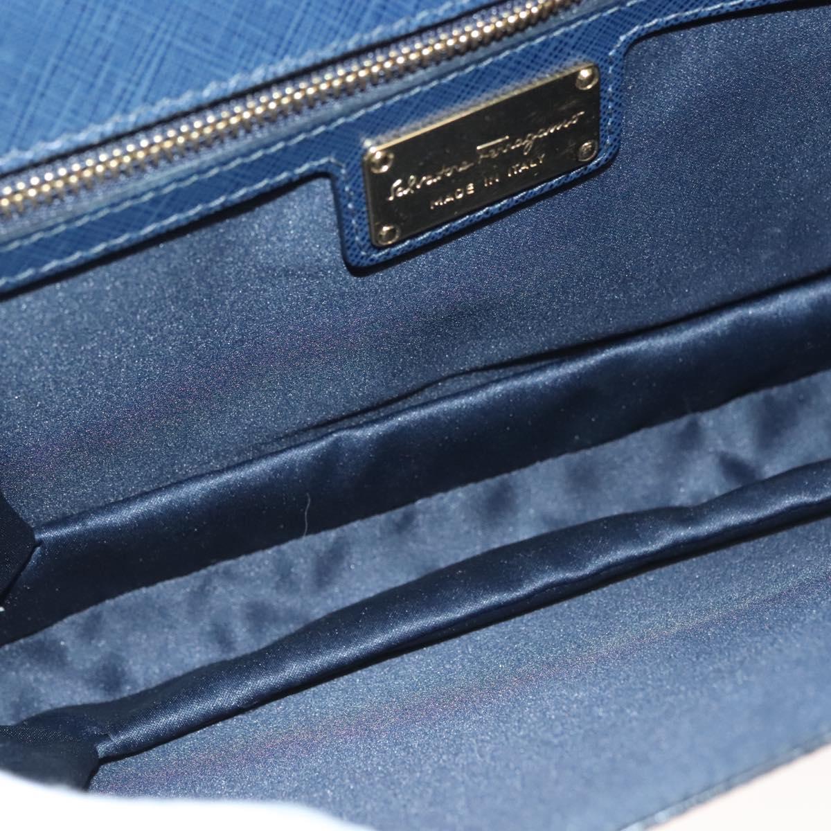 Salvatore Ferragamo Vala Chain Shoulder Bag Leather Navy Gold Auth 130907