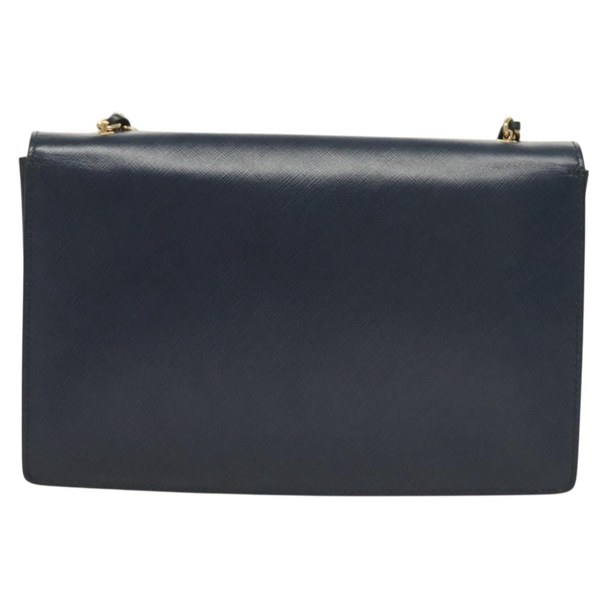 Salvatore Ferragamo Vala Chain Shoulder Bag Leather Navy Gold Auth 130907