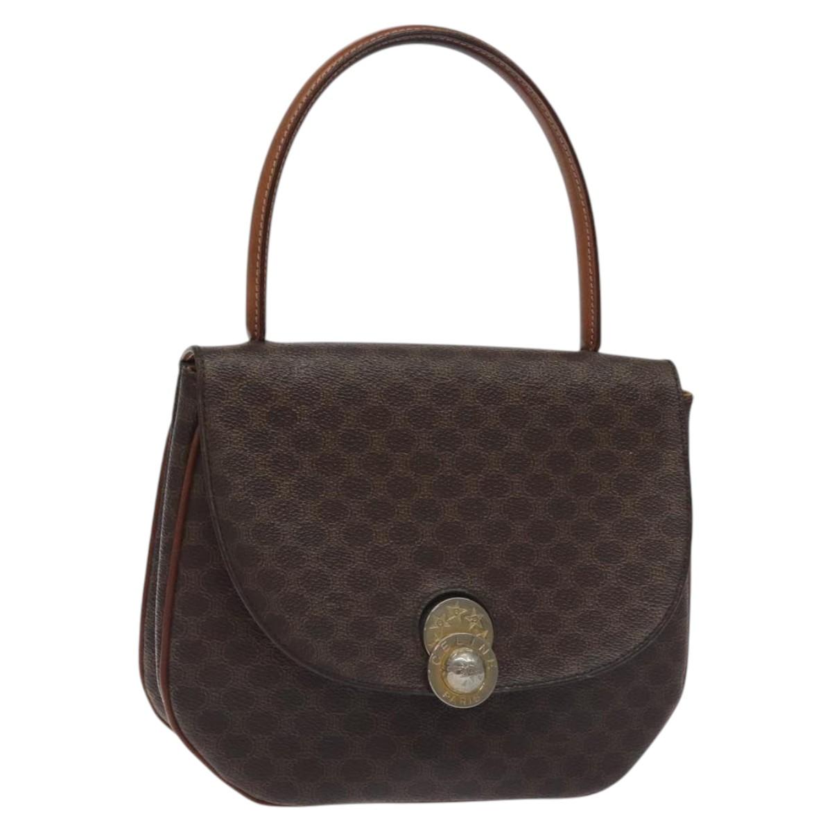 CELINE Macadam Canvas Hand Bag PVC Leather Brown Gold Auth 130918