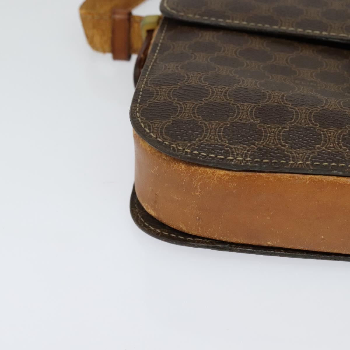 CELINE Macadam Canvas Shoulder Bag PVC Leather Brown Auth 130919