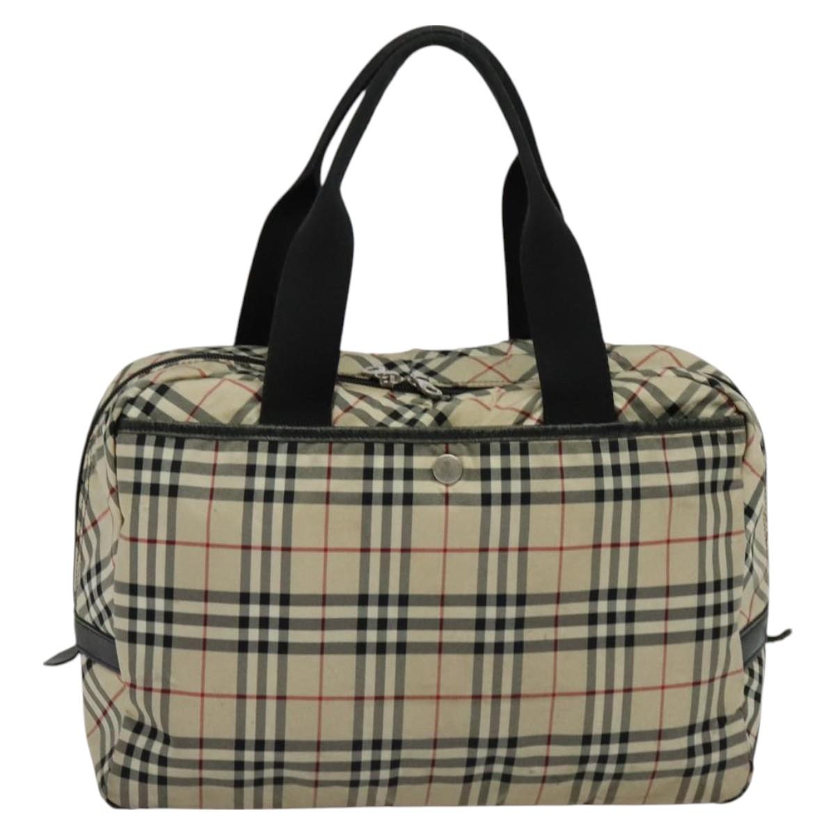 BURBERRY Nova Check Blue Label Tote Bag Nylon Beige Auth 130952