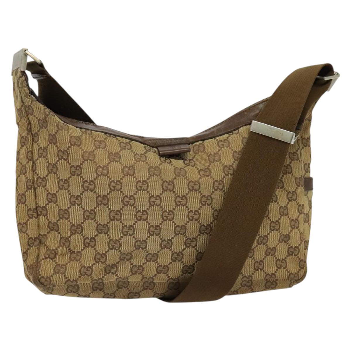 GUCCI GG Canvas Shoulder Bag Brown Silver 35097 Auth 130955