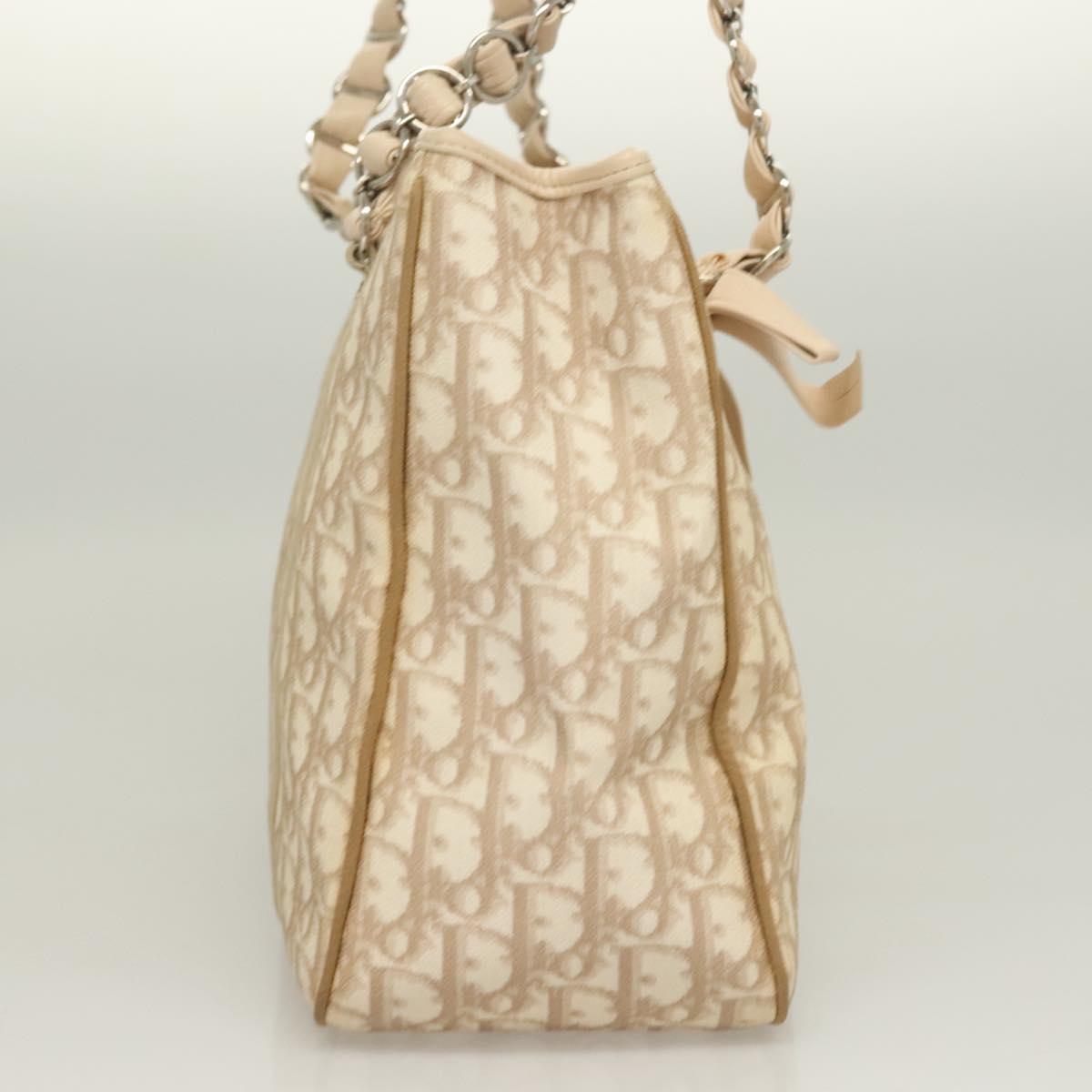 Christian Dior Trotter Canvas Romantic Tote Bag PVC Beige Silver Auth 130958