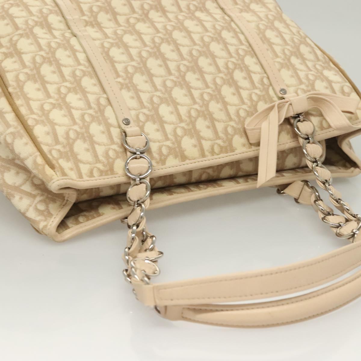 Christian Dior Trotter Canvas Romantic Tote Bag PVC Beige Silver Auth 130958