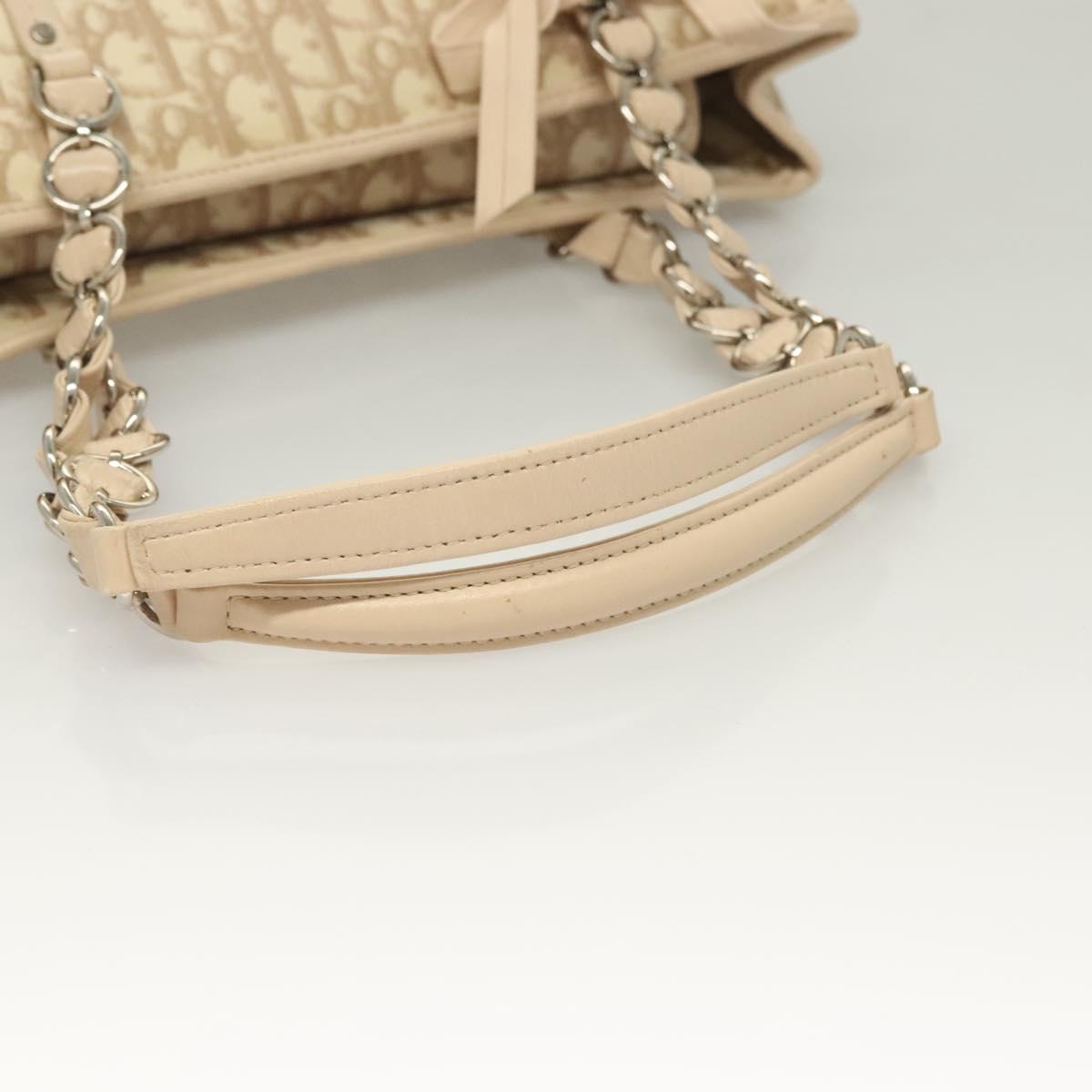 Christian Dior Trotter Canvas Romantic Tote Bag PVC Beige Silver Auth 130958