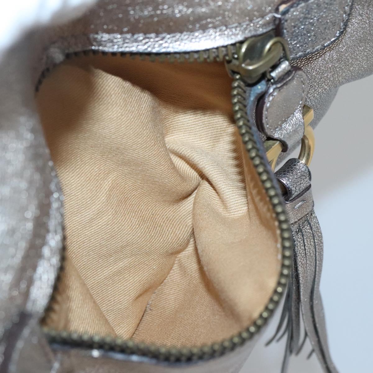 Salvatore Ferragamo Gancini Shoulder Bag Leather Silver Auth 130961