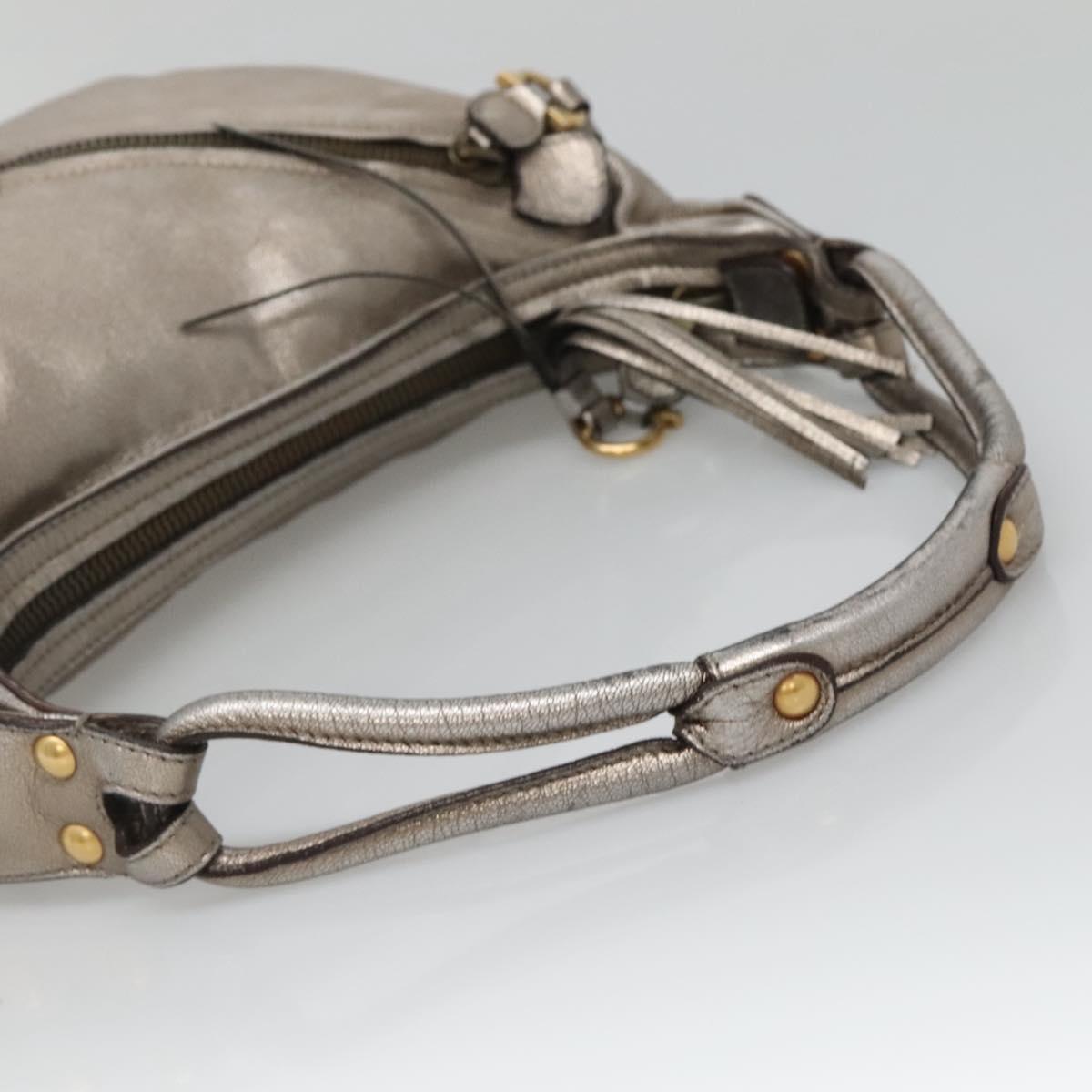 Salvatore Ferragamo Gancini Shoulder Bag Leather Silver Auth 130961