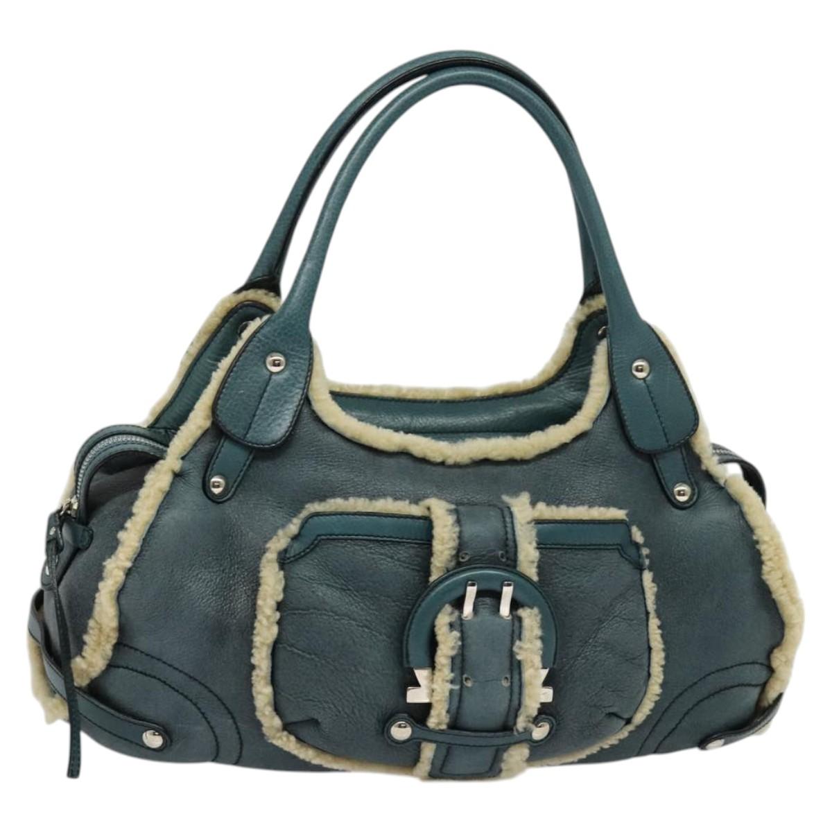 Salvatore Ferragamo Gancini Hand Bag Mouton Blue Silver Auth 130962