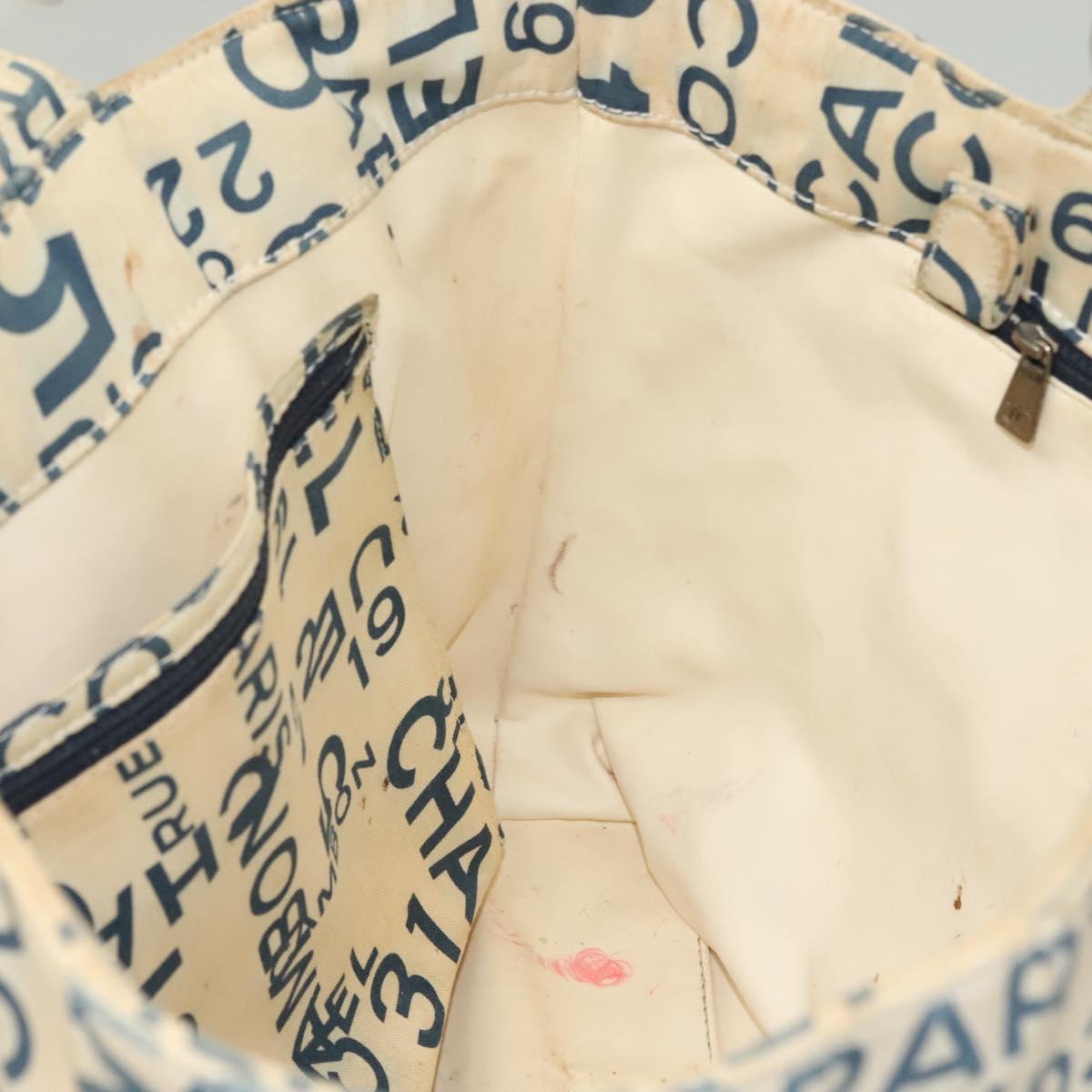 CHANEL Chain Bysy Line Tote Bag Canvas Plastic White clear CC Auth 130966