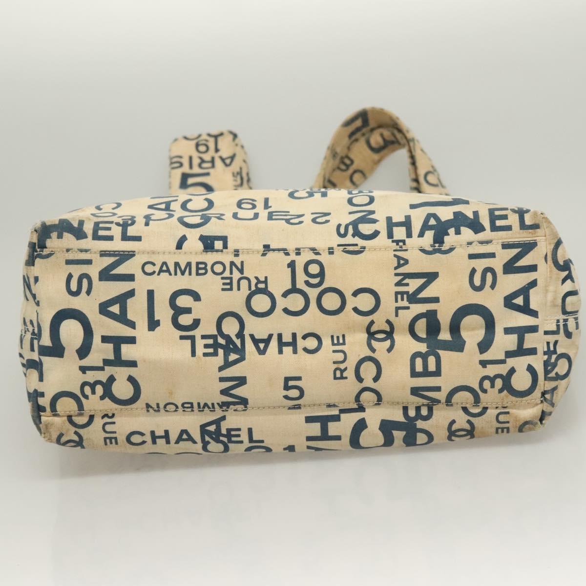 CHANEL Chain Bysy Line Tote Bag Canvas Plastic White clear CC Auth 130966