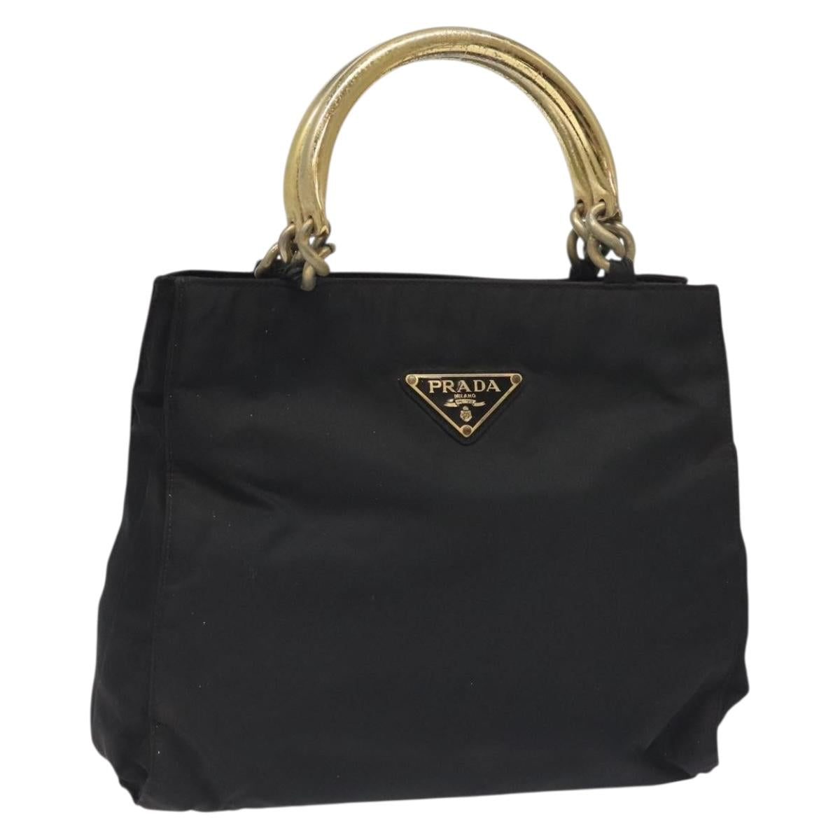 PRADA Hand Bag Nylon Metal Black Gold Auth 130970