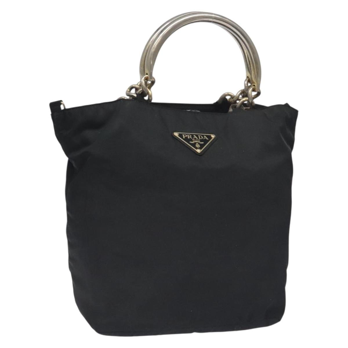 PRADA Hand Bag Nylon Metal Black Gold Auth 130971