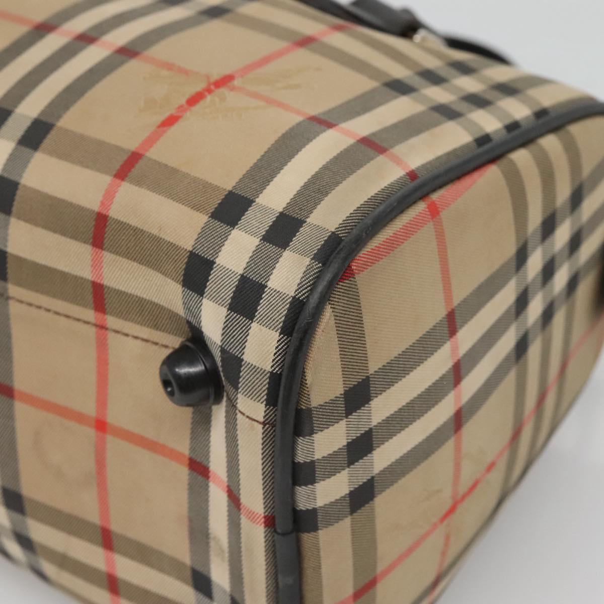 Burberrys Nova Check Boston Bag Canvas Beige Gold Auth 130974