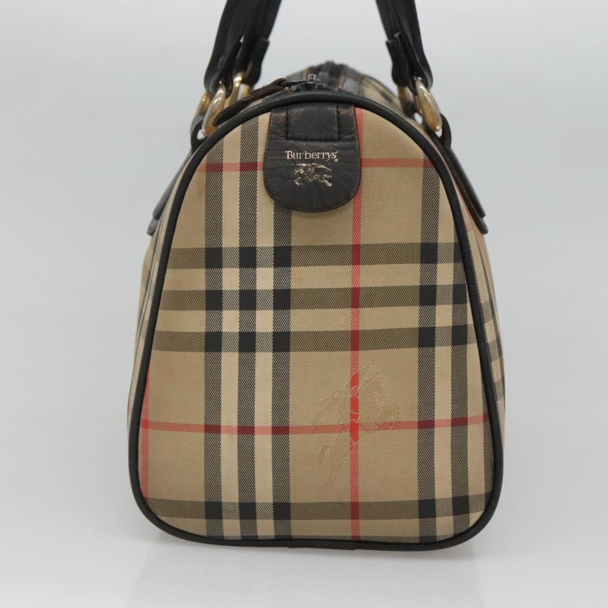 Burberrys Nova Check Boston Bag Canvas Beige Gold Auth 130974