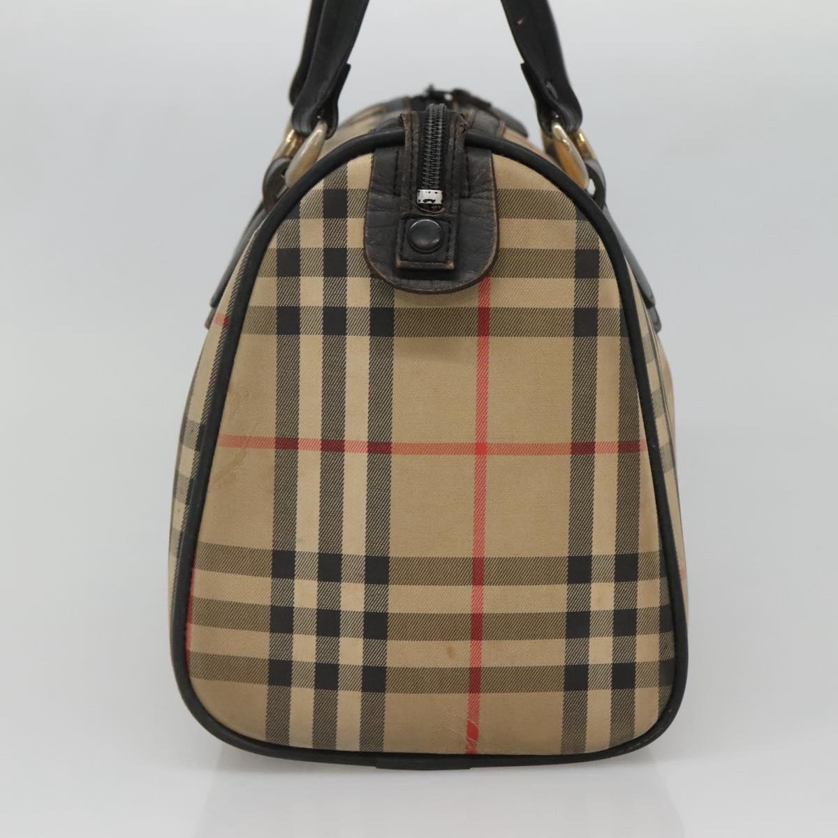 Burberrys Nova Check Boston Bag Canvas Beige Gold Auth 130974