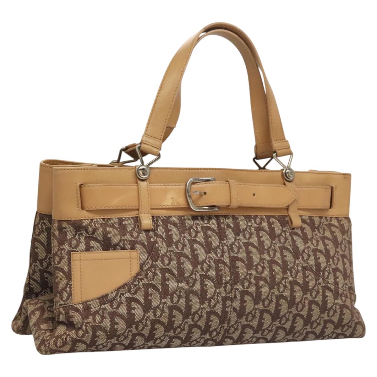 Christian Dior Trotter Canvas Hand Bag Brown Gold Auth 130976
