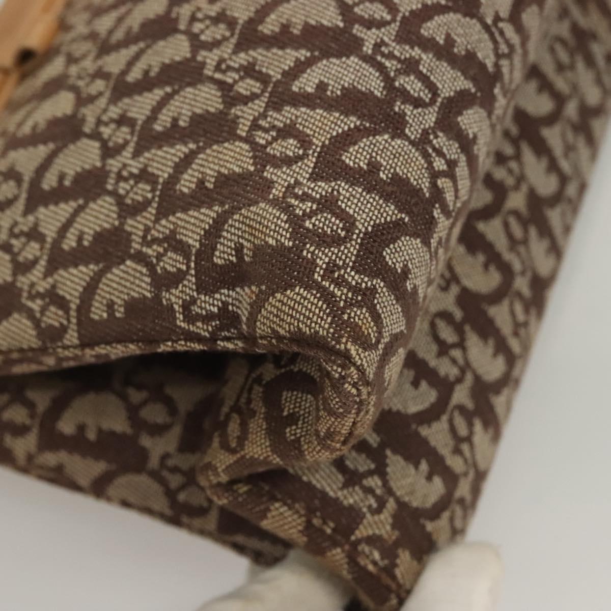 Christian Dior Trotter Canvas Hand Bag Brown Gold Auth 130976