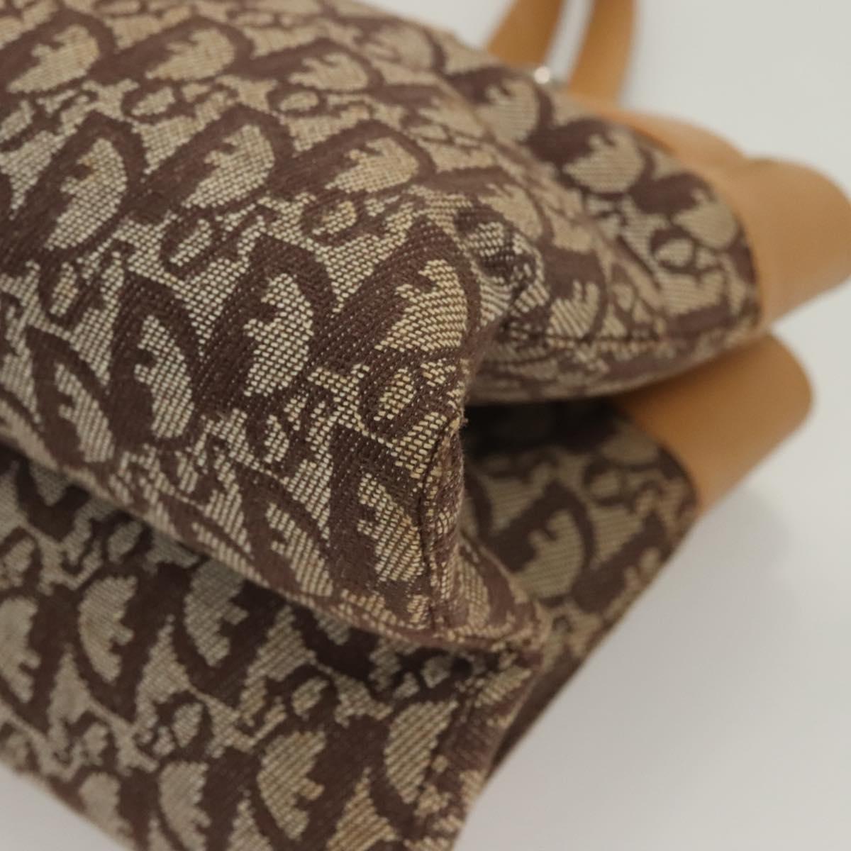 Christian Dior Trotter Canvas Hand Bag Brown Gold Auth 130976