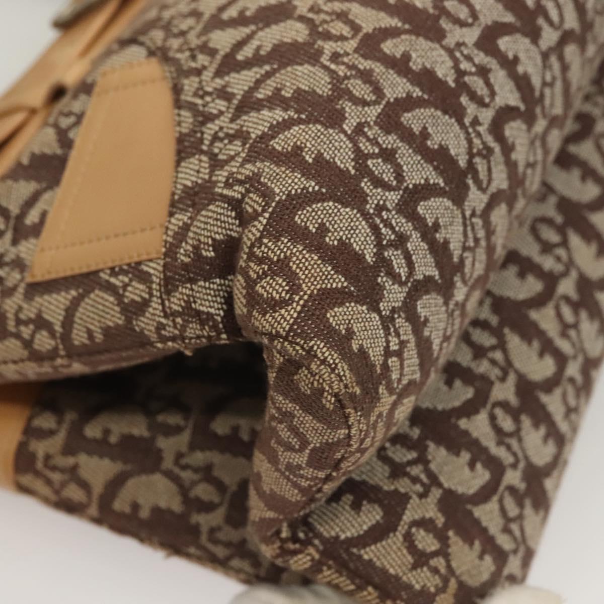 Christian Dior Trotter Canvas Hand Bag Brown Gold Auth 130976