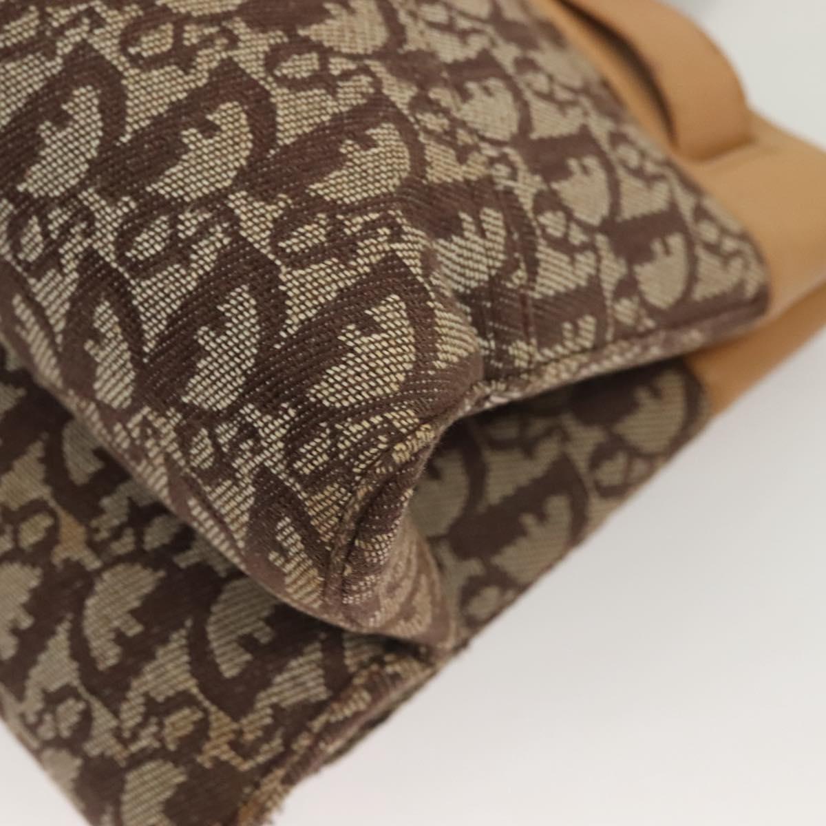 Christian Dior Trotter Canvas Hand Bag Brown Gold Auth 130976