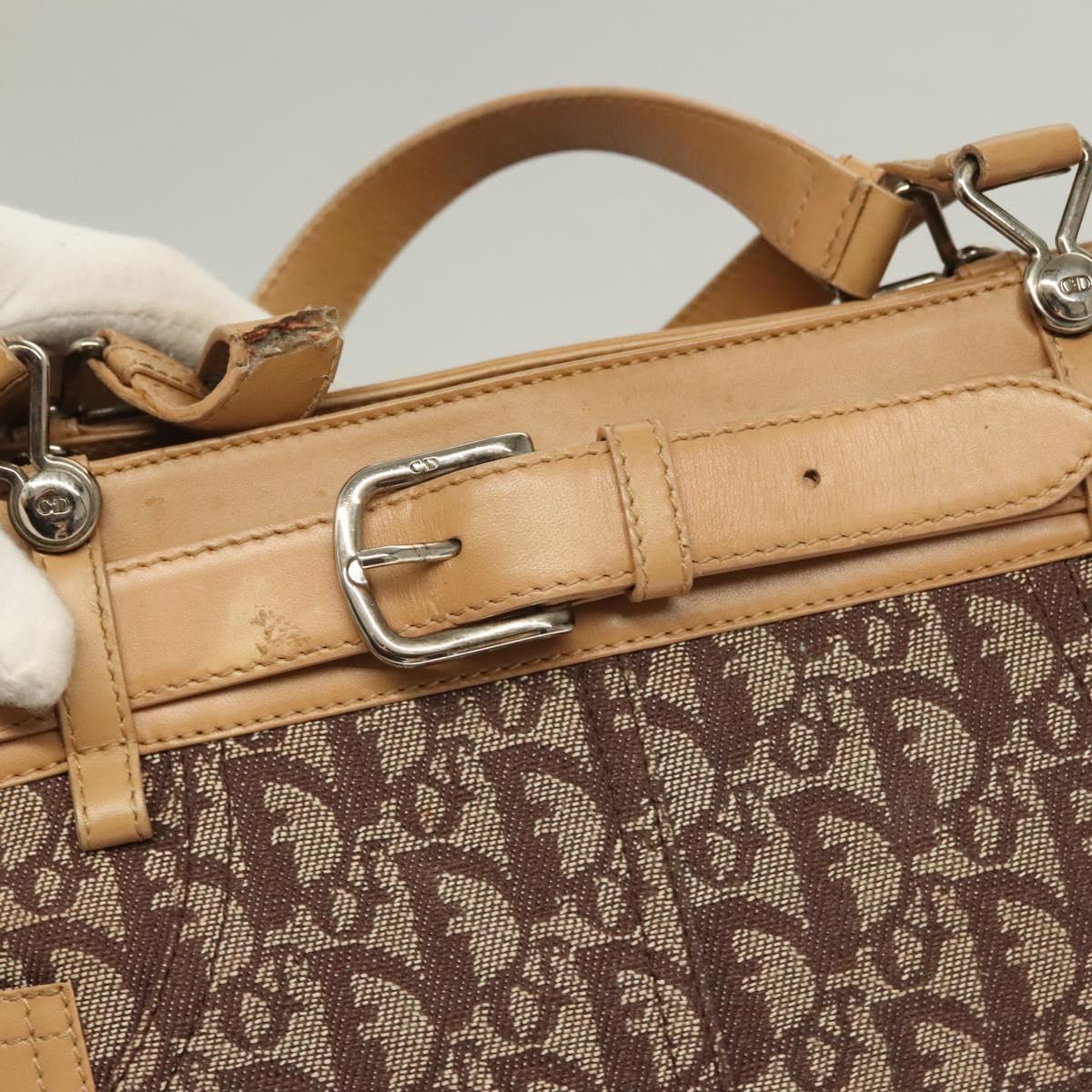 Christian Dior Trotter Canvas Hand Bag Brown Gold Auth 130976