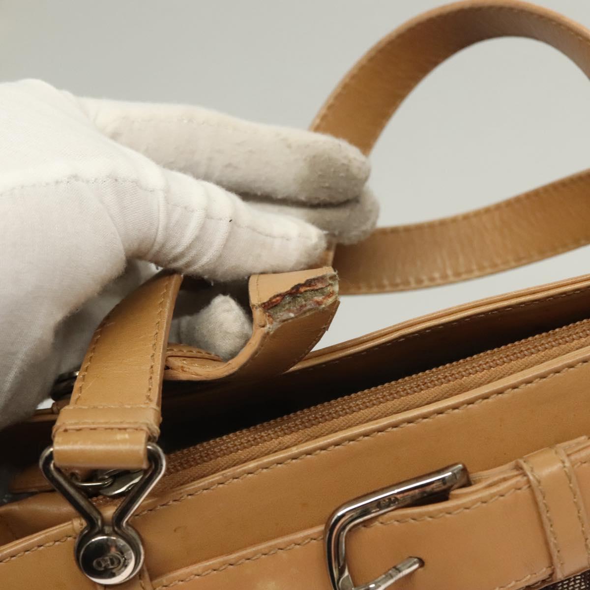 Christian Dior Trotter Canvas Hand Bag Brown Gold Auth 130976