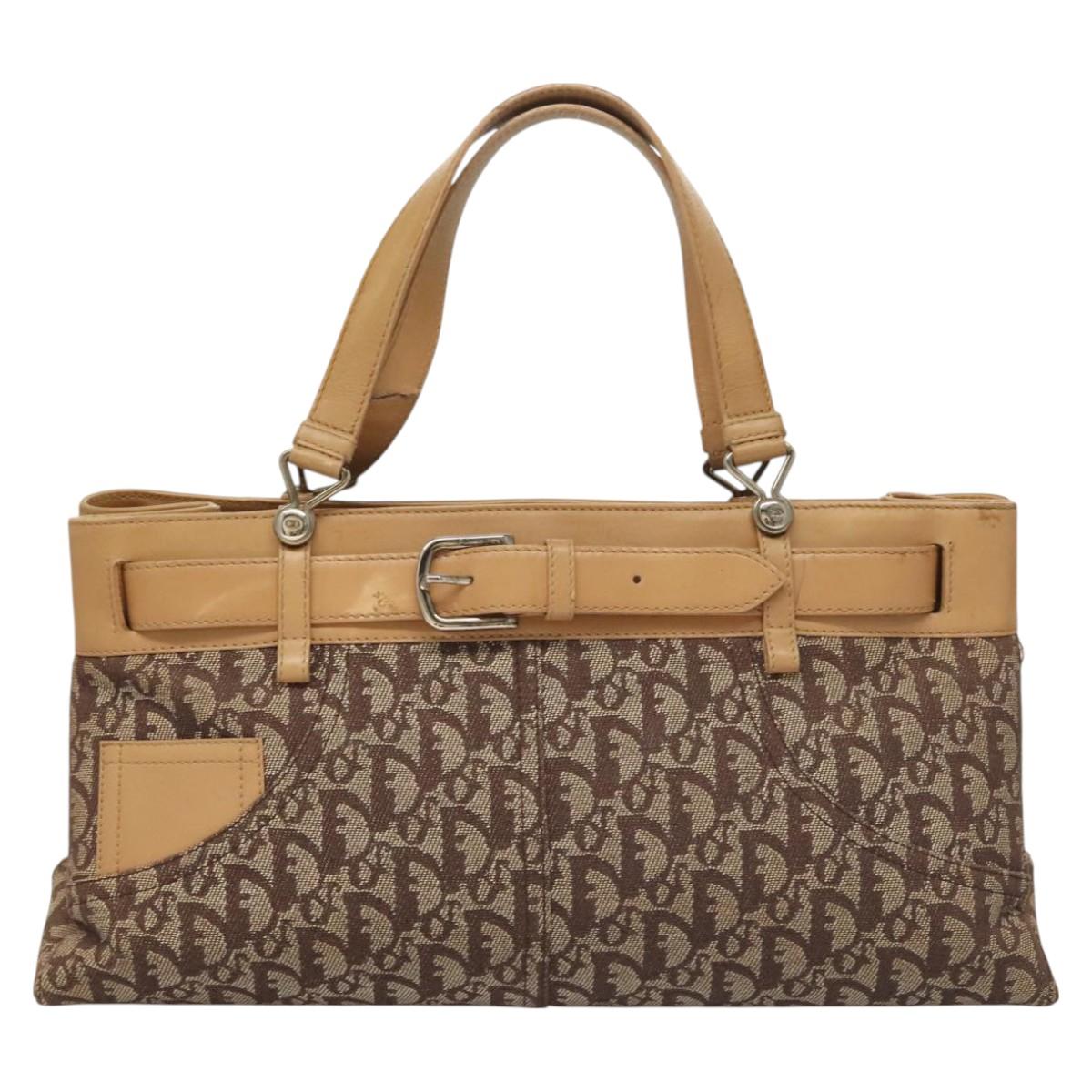 Christian Dior Trotter Canvas Hand Bag Brown Gold Auth 130976