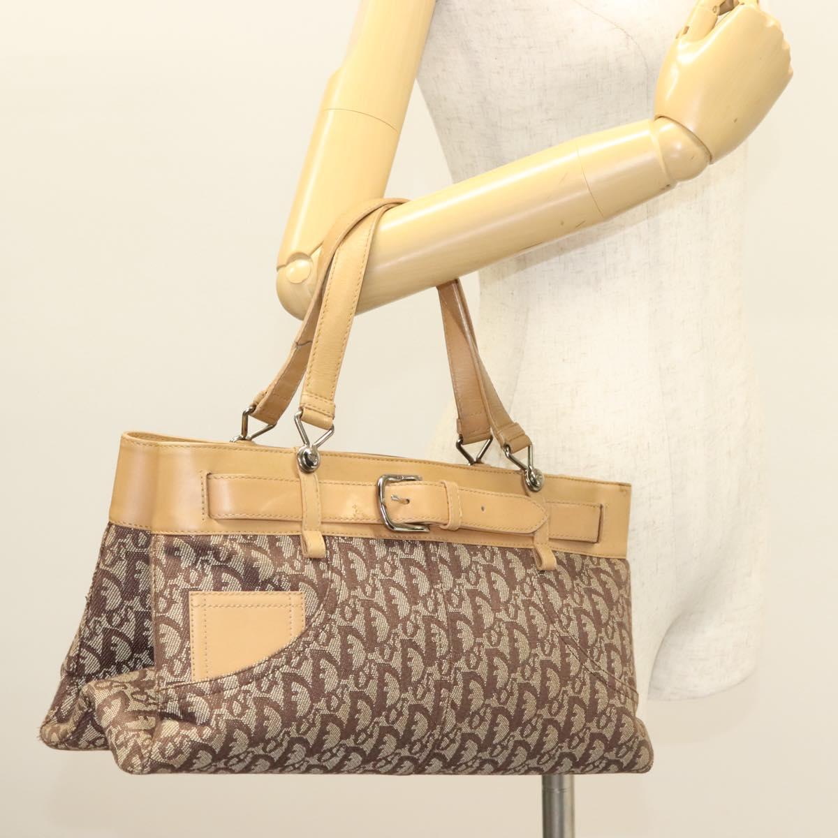 Christian Dior Trotter Canvas Hand Bag Brown Gold Auth 130976