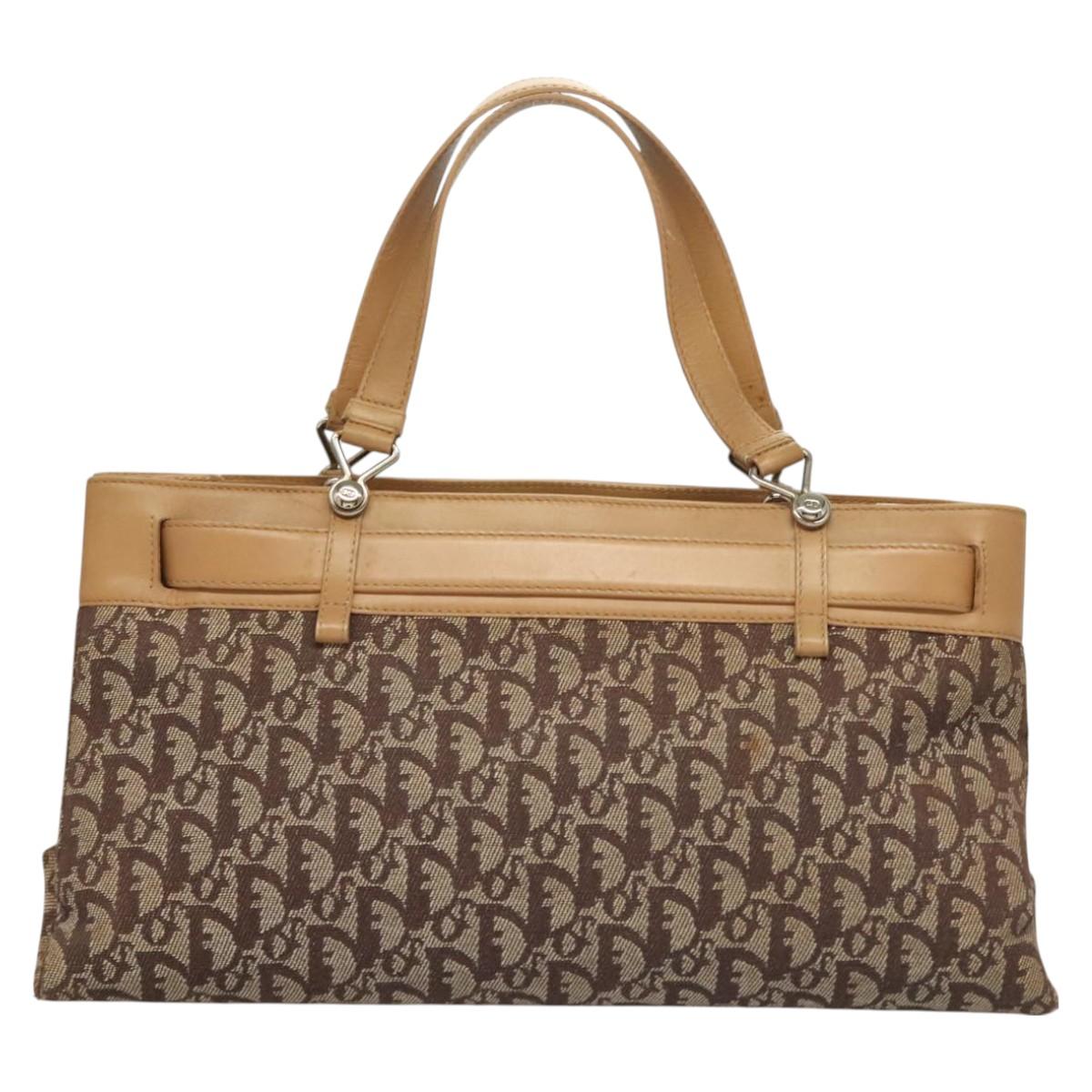 Christian Dior Trotter Canvas Hand Bag Brown Gold Auth 130976