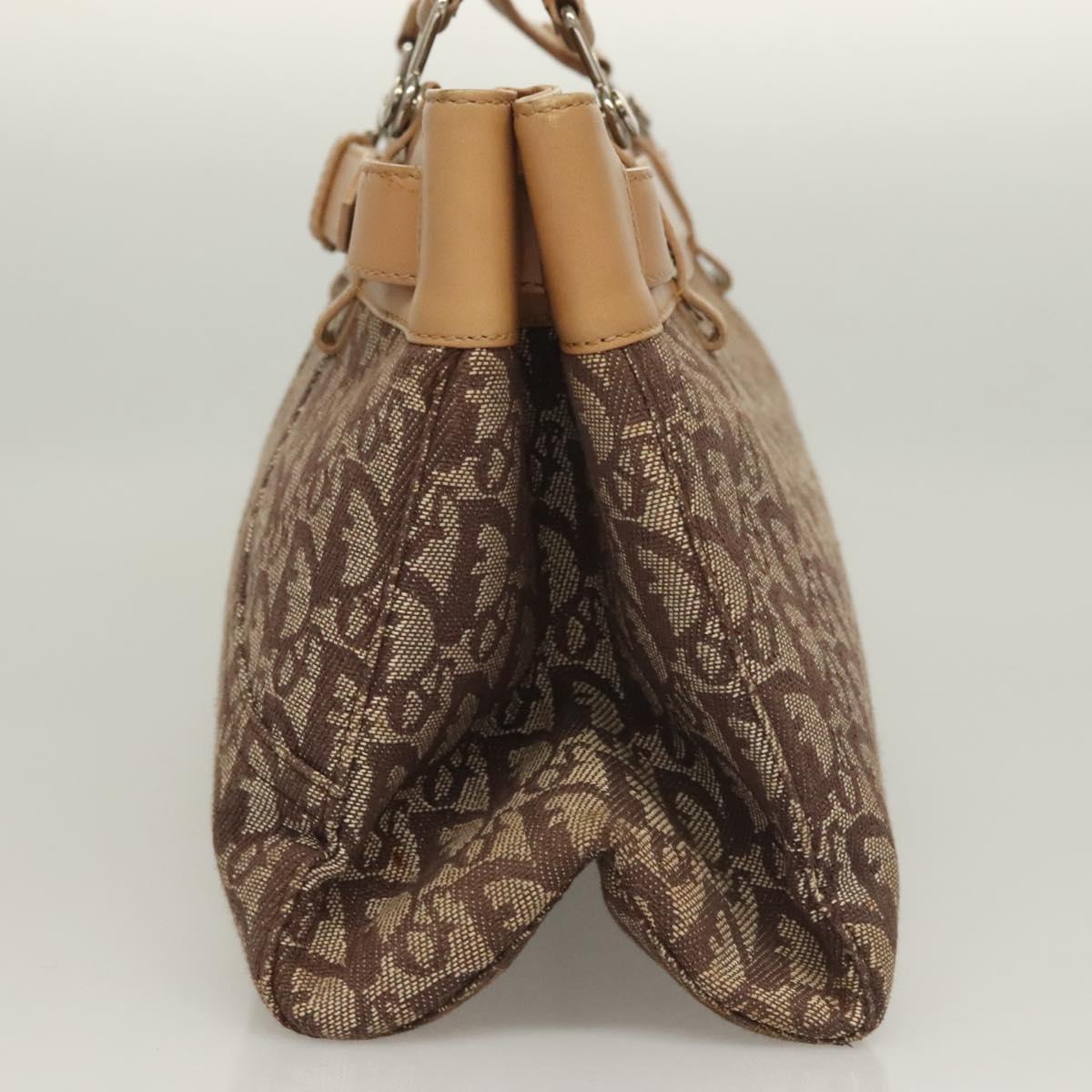 Christian Dior Trotter Canvas Hand Bag Brown Gold Auth 130976