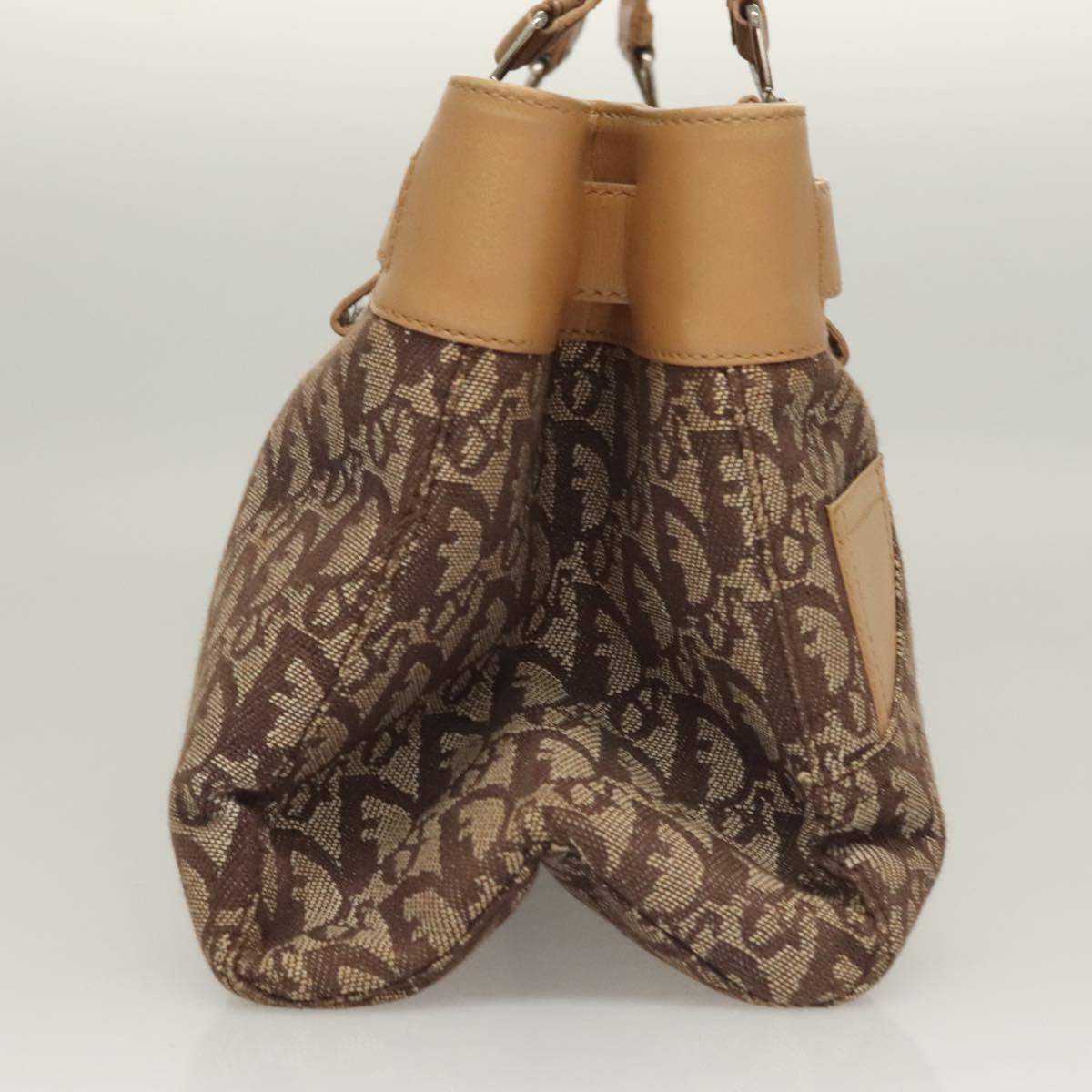 Christian Dior Trotter Canvas Hand Bag Brown Gold Auth 130976