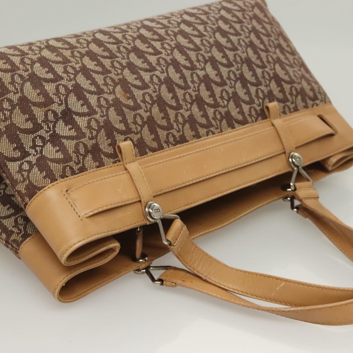 Christian Dior Trotter Canvas Hand Bag Brown Gold Auth 130976