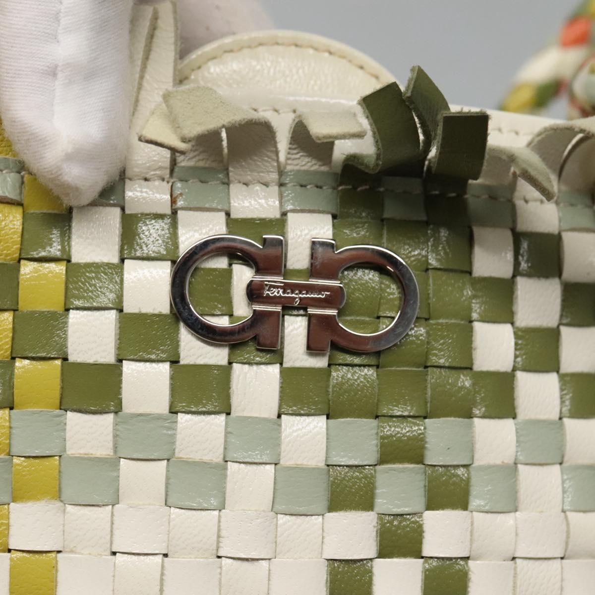 Salvatore Ferragamo Gancini Shoulder Bag Leather Green Silver Auth 130981