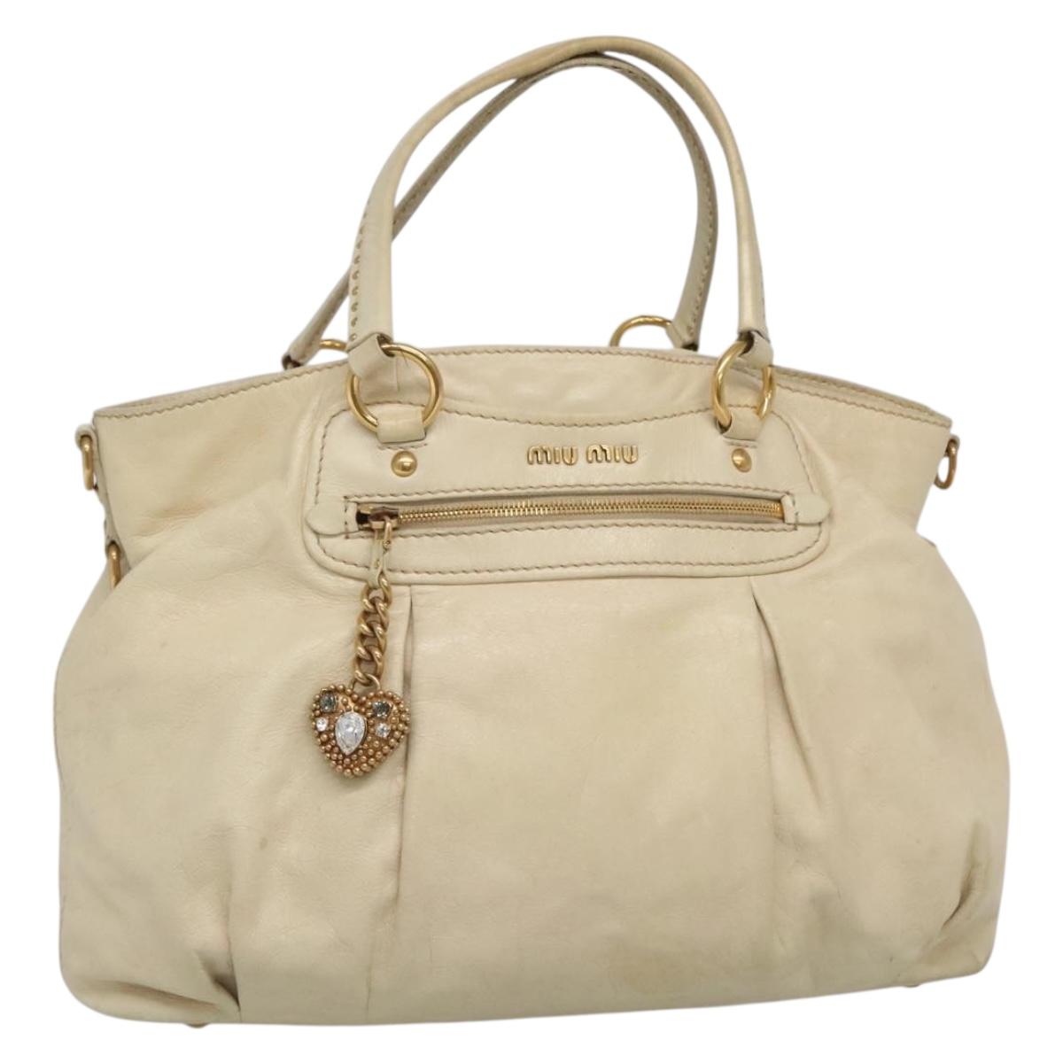 Miu Miu Tote Bag Leather Ivory Gold Auth 130991