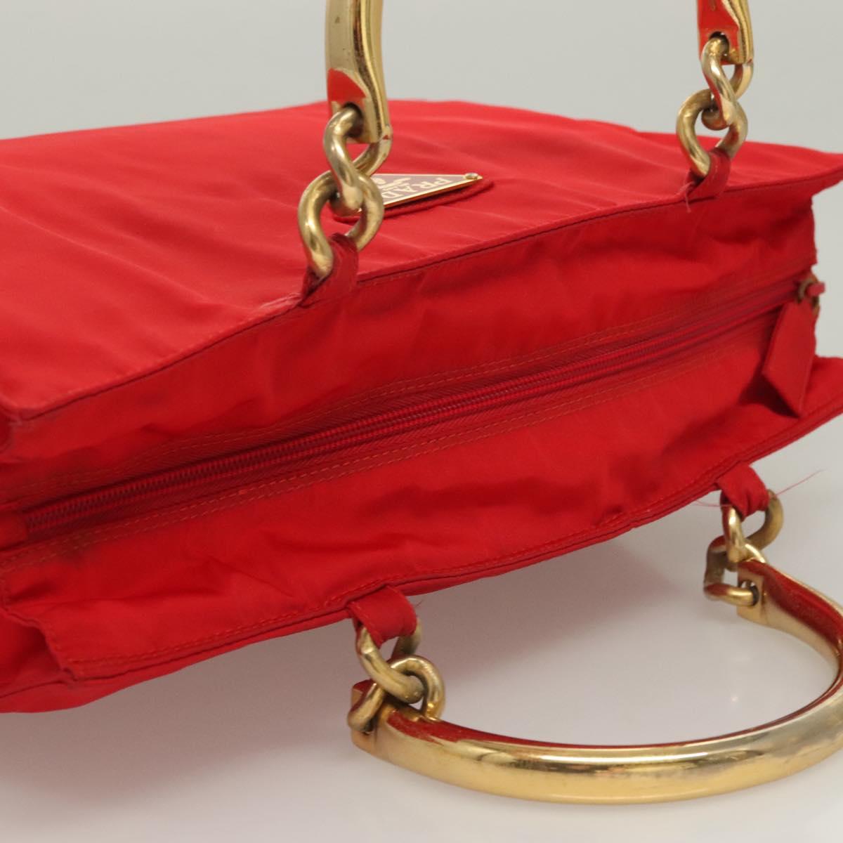 PRADA Hand Bag nylon metal Red Gold Auth 130992