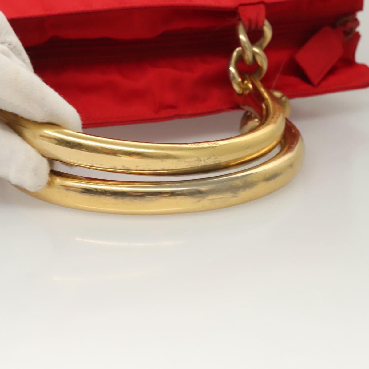 PRADA Hand Bag nylon metal Red Gold Auth 130992