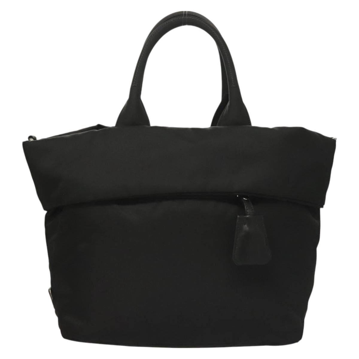 PRADA Hand Bag Nylon Black Silver Auth 130993