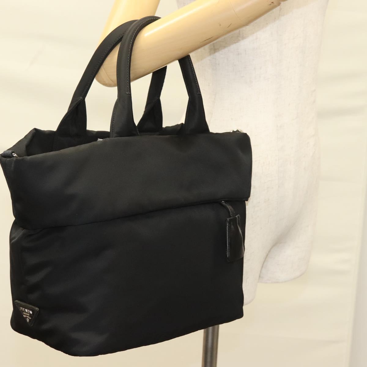 PRADA Hand Bag Nylon Black Silver Auth 130993