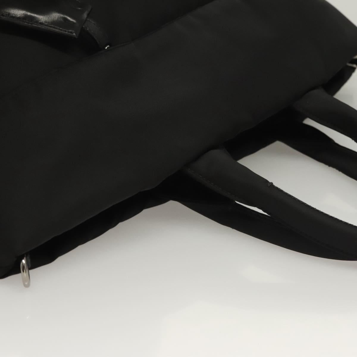 PRADA Hand Bag Nylon Black Silver Auth 130993