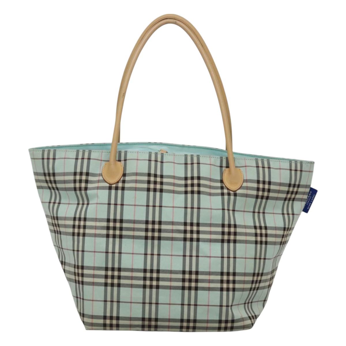 BURBERRY Nova Check Blue Label Tote Bag Nylon Light Blue Auth 130996
