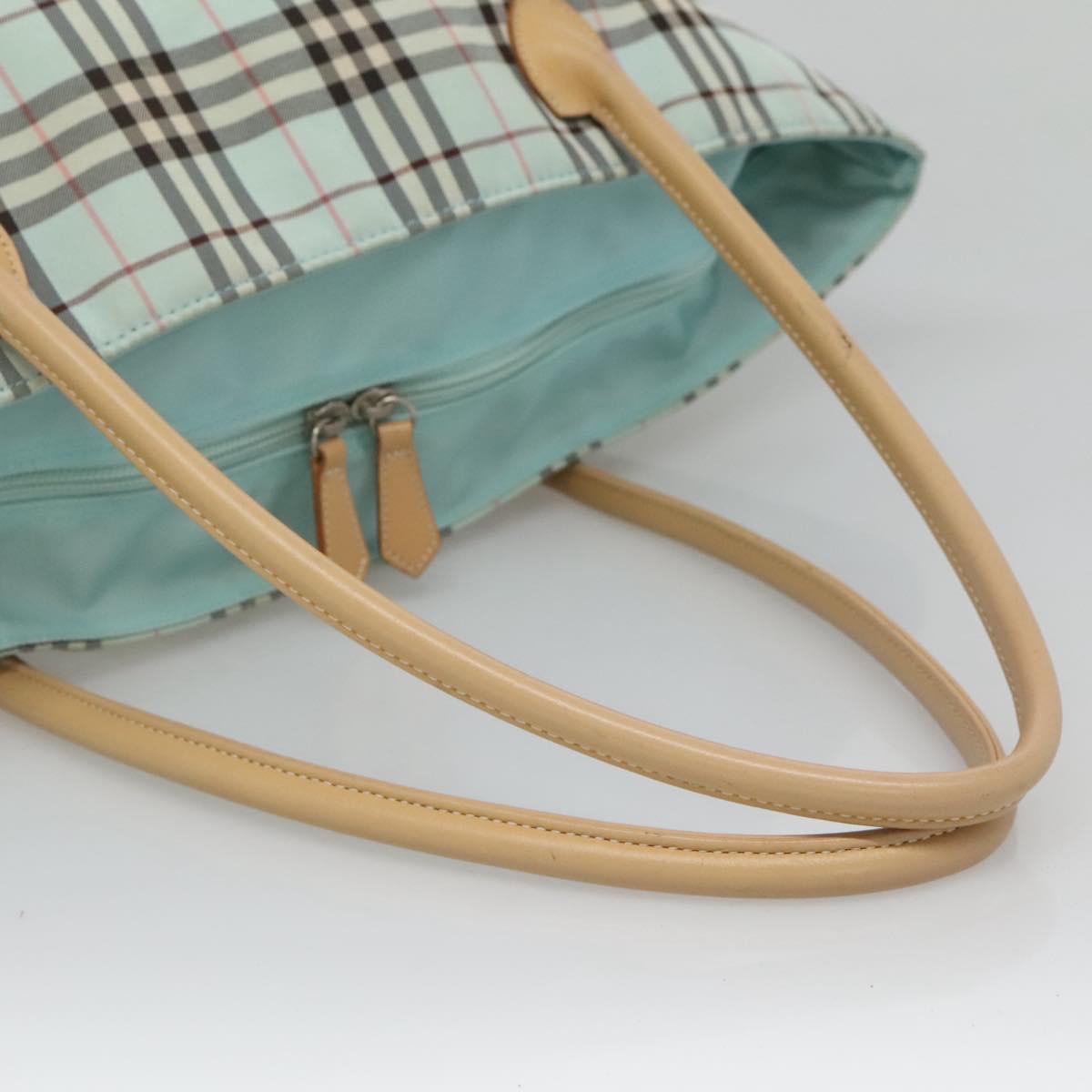 BURBERRY Nova Check Blue Label Tote Bag Nylon Light Blue Auth 130996