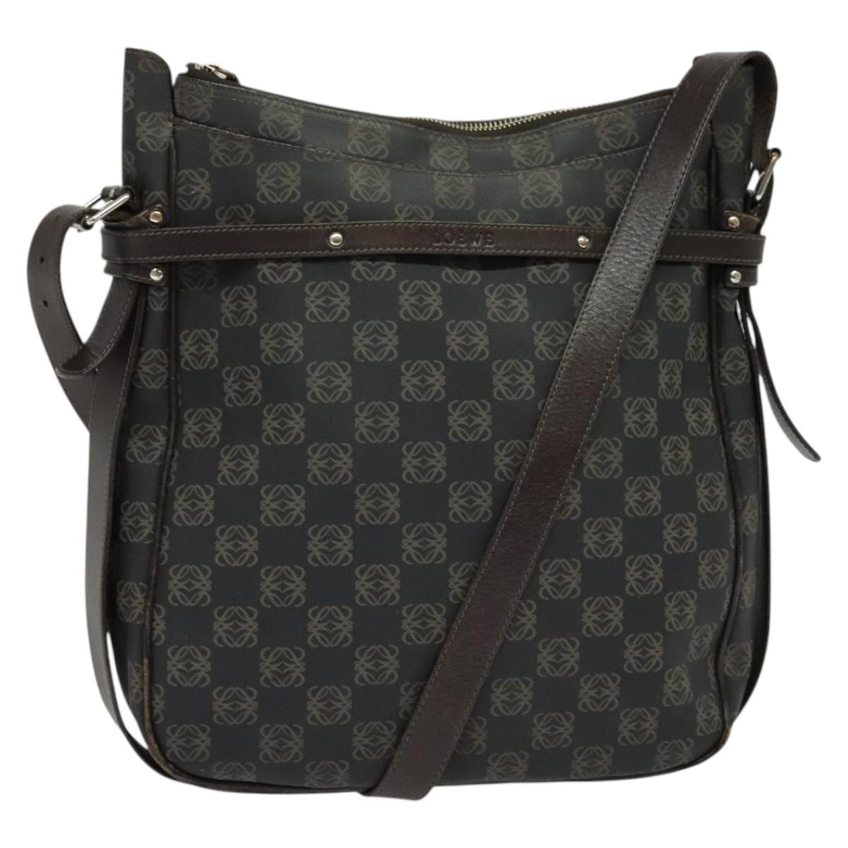 LOEWE Anagram Shoulder Bag PVC Black Silver Auth 131005