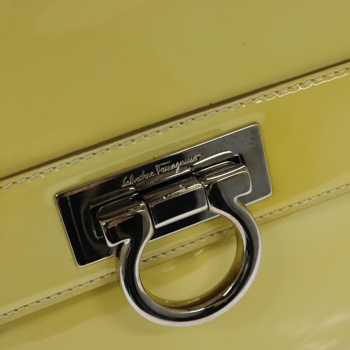 Salvatore Ferragamo Gancini Hand Bag Enamel 2way Ivory Silver gold Auth 131006